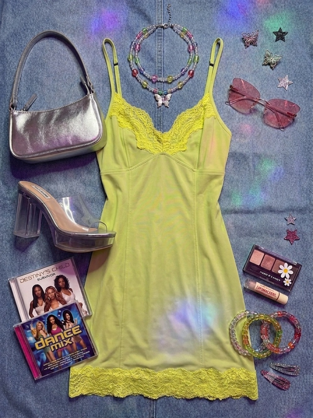 Lime Lace Trim Slip Dress - Pretty Garbage